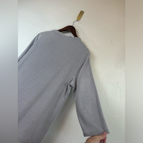 TALBOTS Gold Button Shoulder Pullover 3/4 Sleeve Classic Black White Stripe Prep - Picture 14 of 14